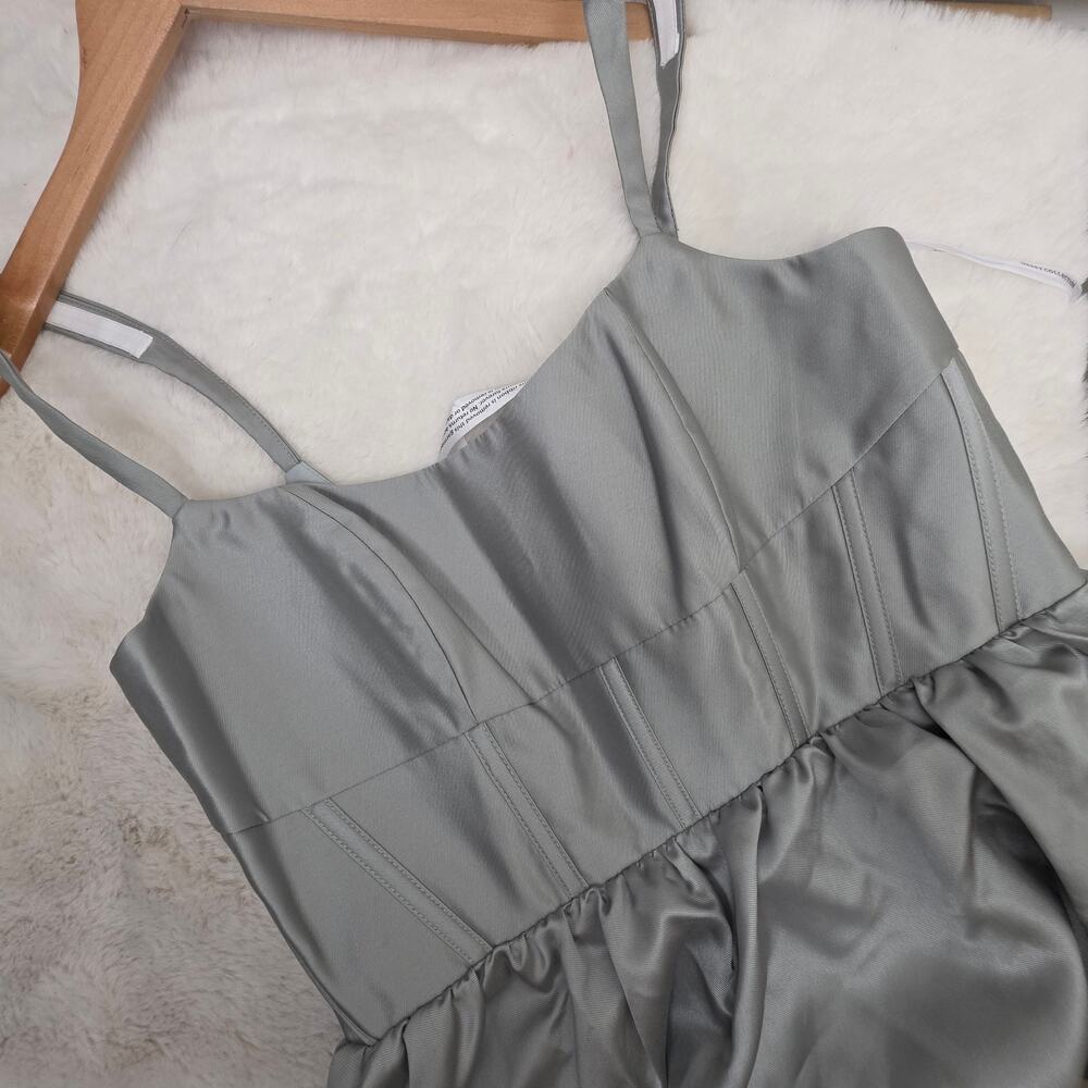 NWT Dessy Collection Scoop Neck Corset Satin Maxi Dress Pockets Sage 14R - Picture 13 of 14